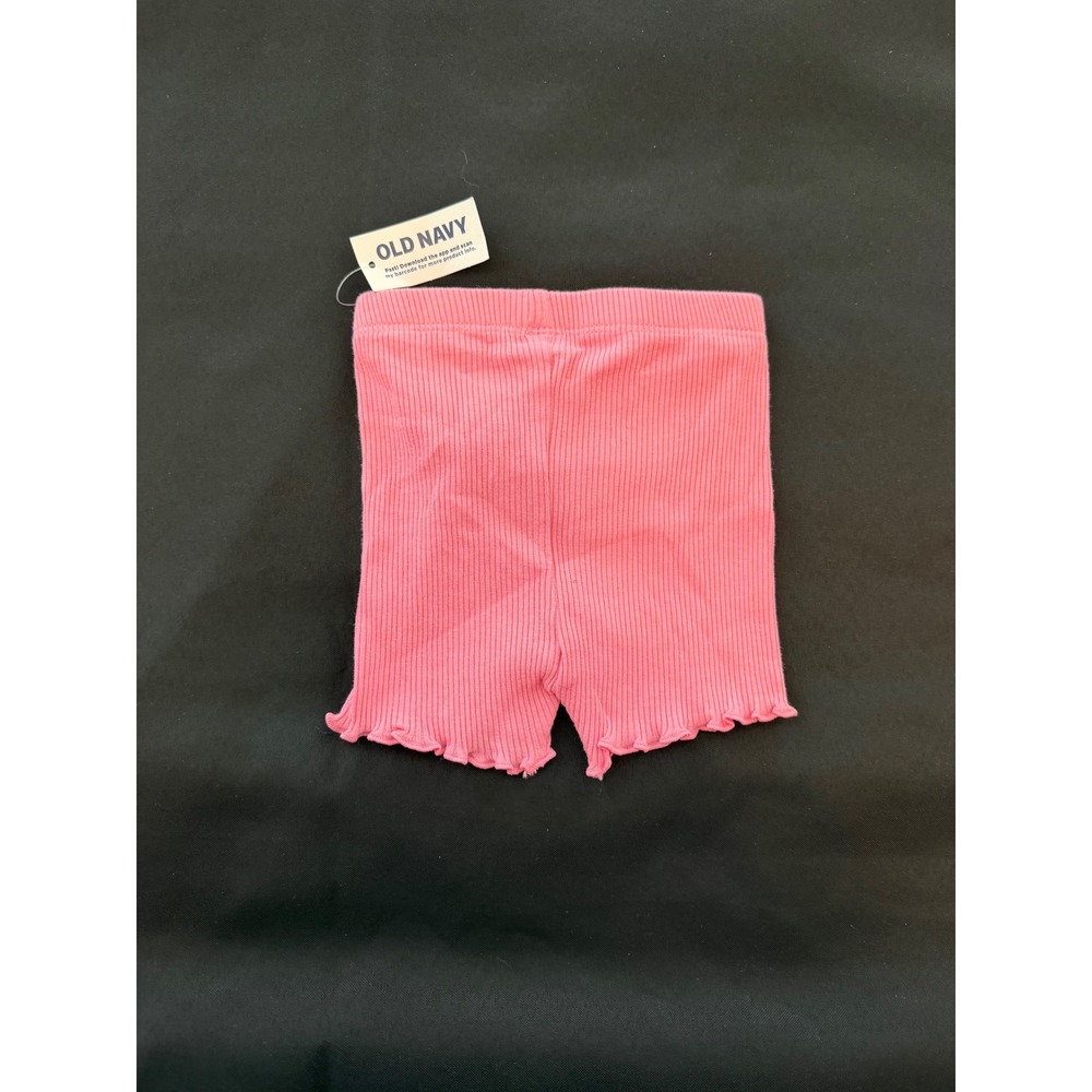 Old Navy Baby Girl Pink Ribbed Lettuce Edge Ruffle Shorts 12-18 Months NWT